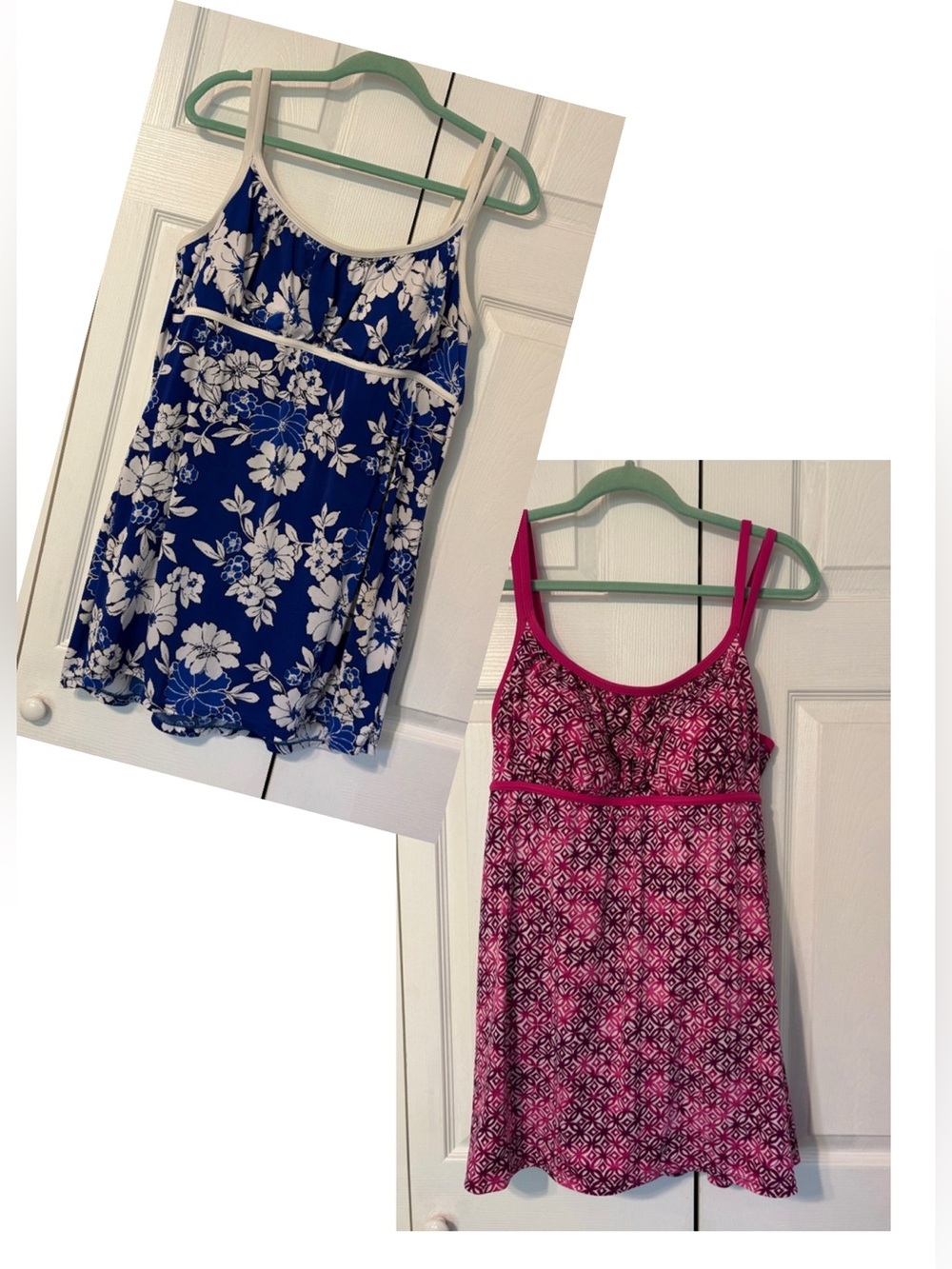 TWO Catalina One-Piece Swimdresses. Floral & geometric.
